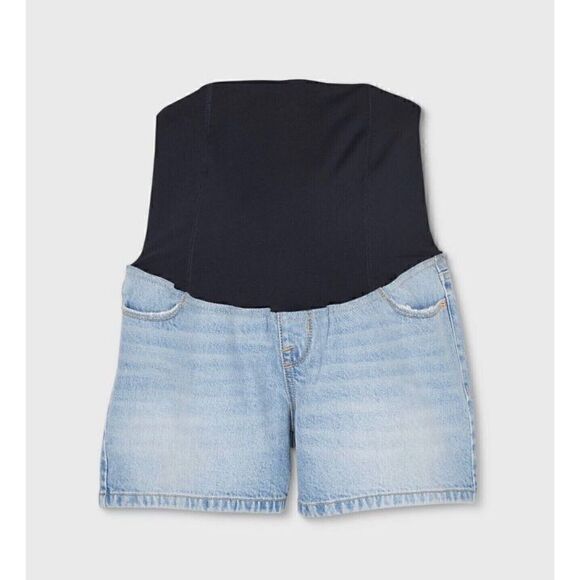 Isabel Maternity Over Belly MIDI Maternity Light Wash Jean Shorts Size 4 - Picture 1 of 3